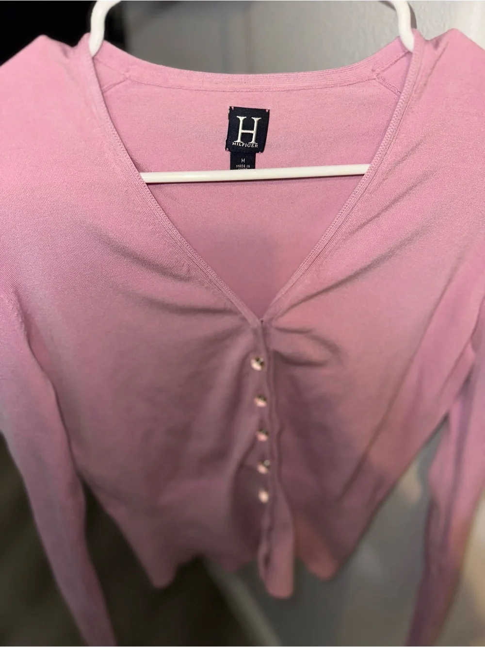 Vintage Hilfiger Silk blend Pink Button-Front V-Neck Cardigan